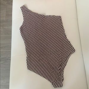 White and Purple Stripped One Piece